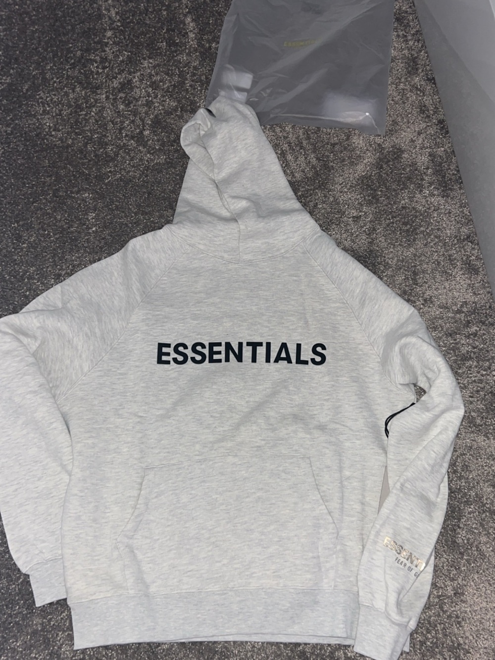 Essentials Mens Light heather oatmeal hoodiE size xs. Authentic